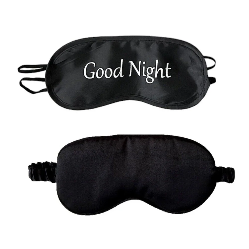 Set Of 2 Black Sleep Masks Night Cover Sleeping Silk Satin Unisex Good Night